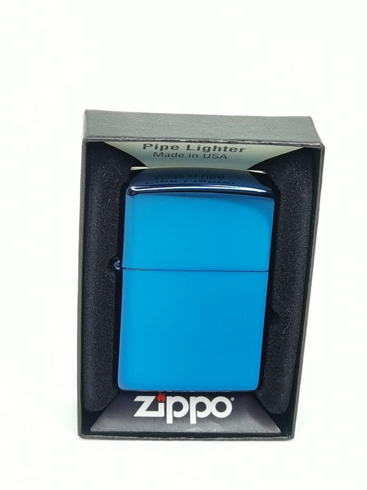 Customizable High Polish Sapphire Blue Pipe Lighter by Zippo - Engraved with Personalized Name and Signs