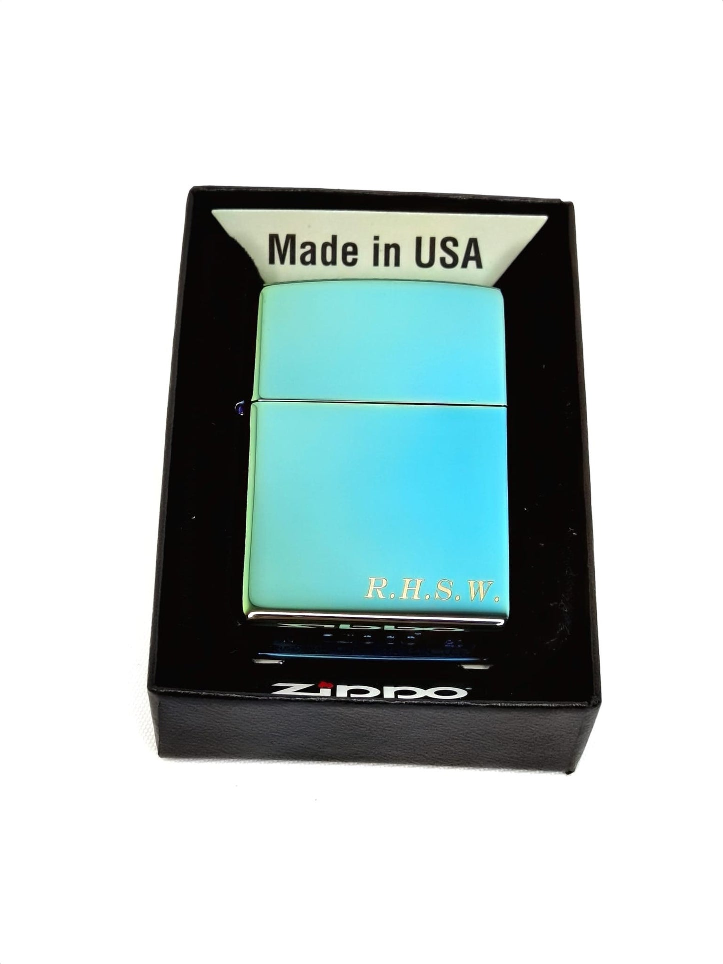 Genuine Zippo Lighter Personalised, High Polished Teal Customised Zippo in Gift Box