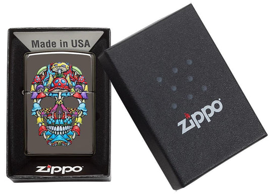 Personalised Multi-coloured Mushroom Skull Design Zippo Lighter by Giftetch